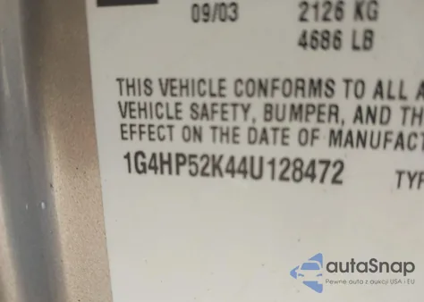 2004 Buick Lesabre Custom z USA, uszkodzony, nr VIN 1G4HP52K44U128472